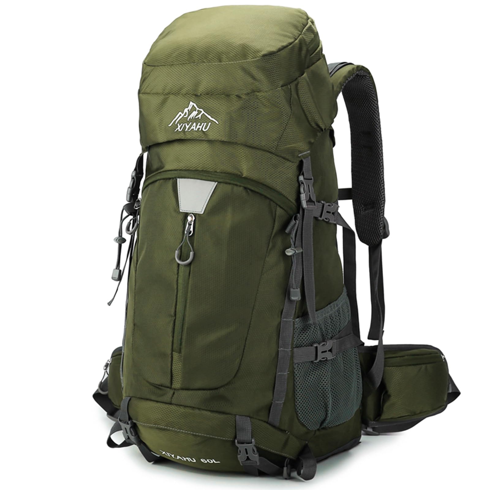 Cinghi Lusso Unisex Green Hiking Backpack 60L Nylon Rucksack For Men Women Waterproof Travel Backpacks Outdoor Camping Bag With Rain Cover (Green)
