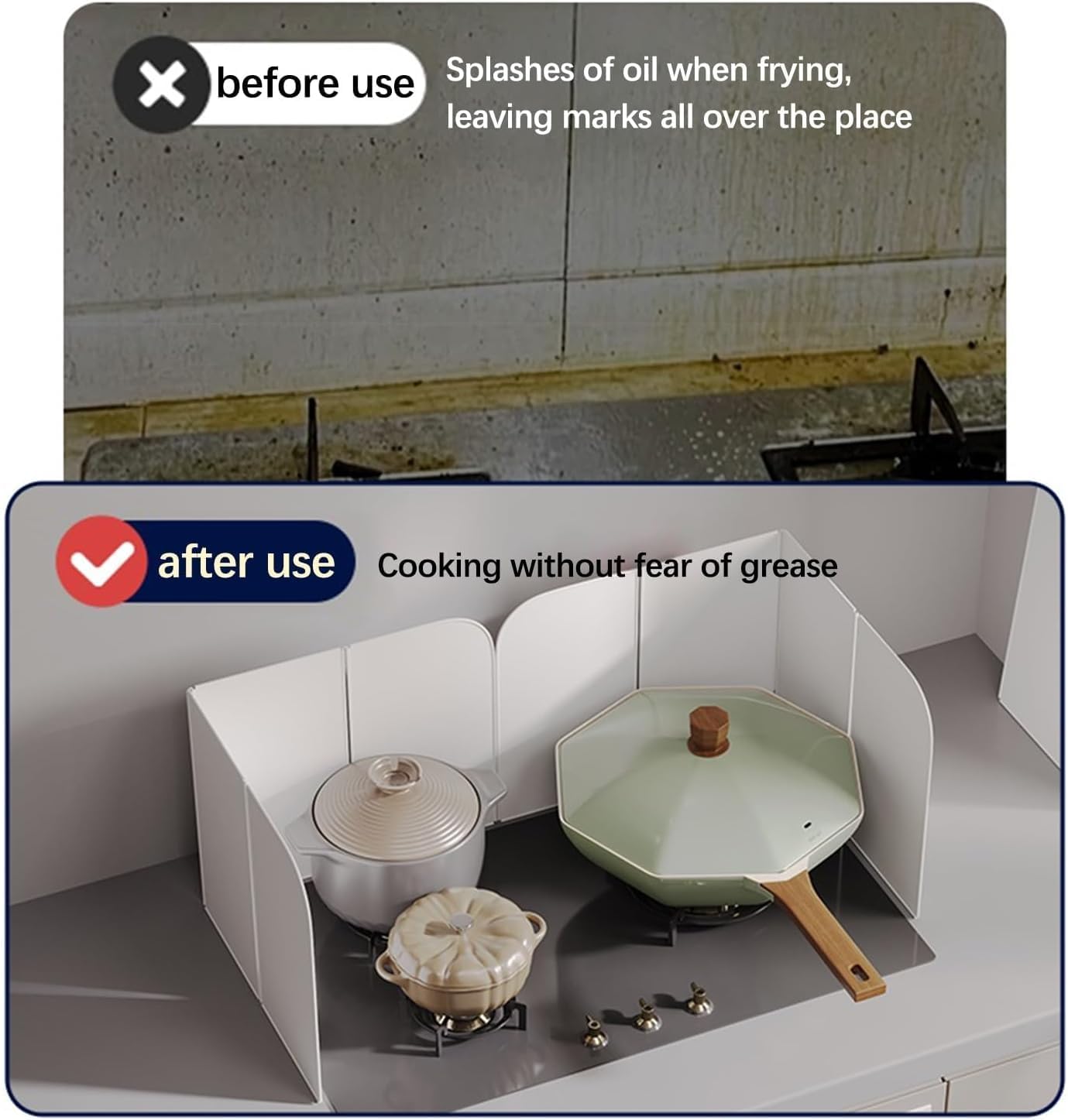 Oil Splash Guard, Cooktop Grease Splatter Screen for Stove Top and Frying Pan, 4-Sided Splatter Guard for Kitchen