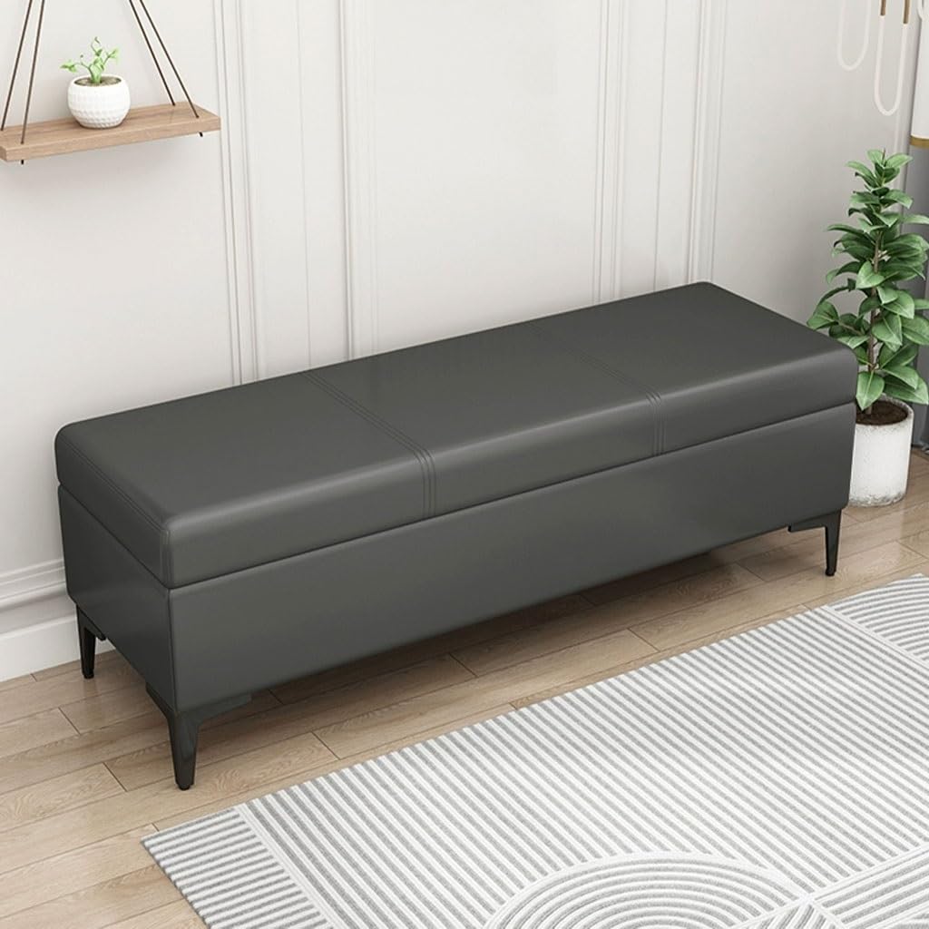 LEIYTFE Banco otomano con Almacenamiento para el Extremo de la Cama,Cubo otomano Acolchado con Tapa abatible Baúl con Almacenamiento,Taburete reposapiés tapizado en Piel sintética(Dark Grey,120cm)