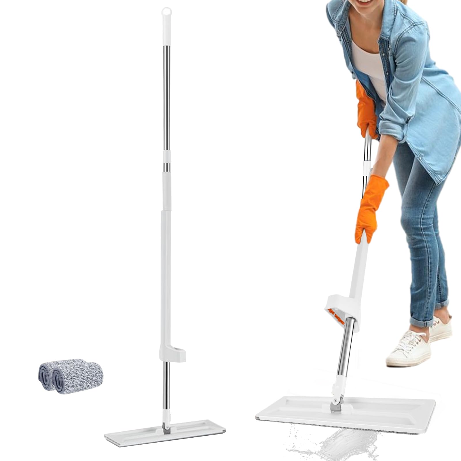 Microfiber Floor Sweeper, 360 Degree Flexible Rotation Large Flat Mop, Washable Replacement Pads Self Cleaning Mop, Self Wringer Stainless Steel Handle Microfiber Dusting Mop, Reusable Cleaning Mop