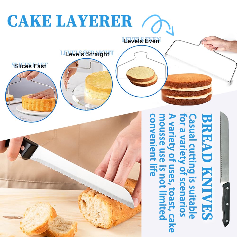 Kit de decoración de pasteles de 79 piezas, juego de herramientas para tartas para principiantes con tocadiscos, nivelador, levantador de uñas de flores, 12 puntas de tubería, 51 bolsas