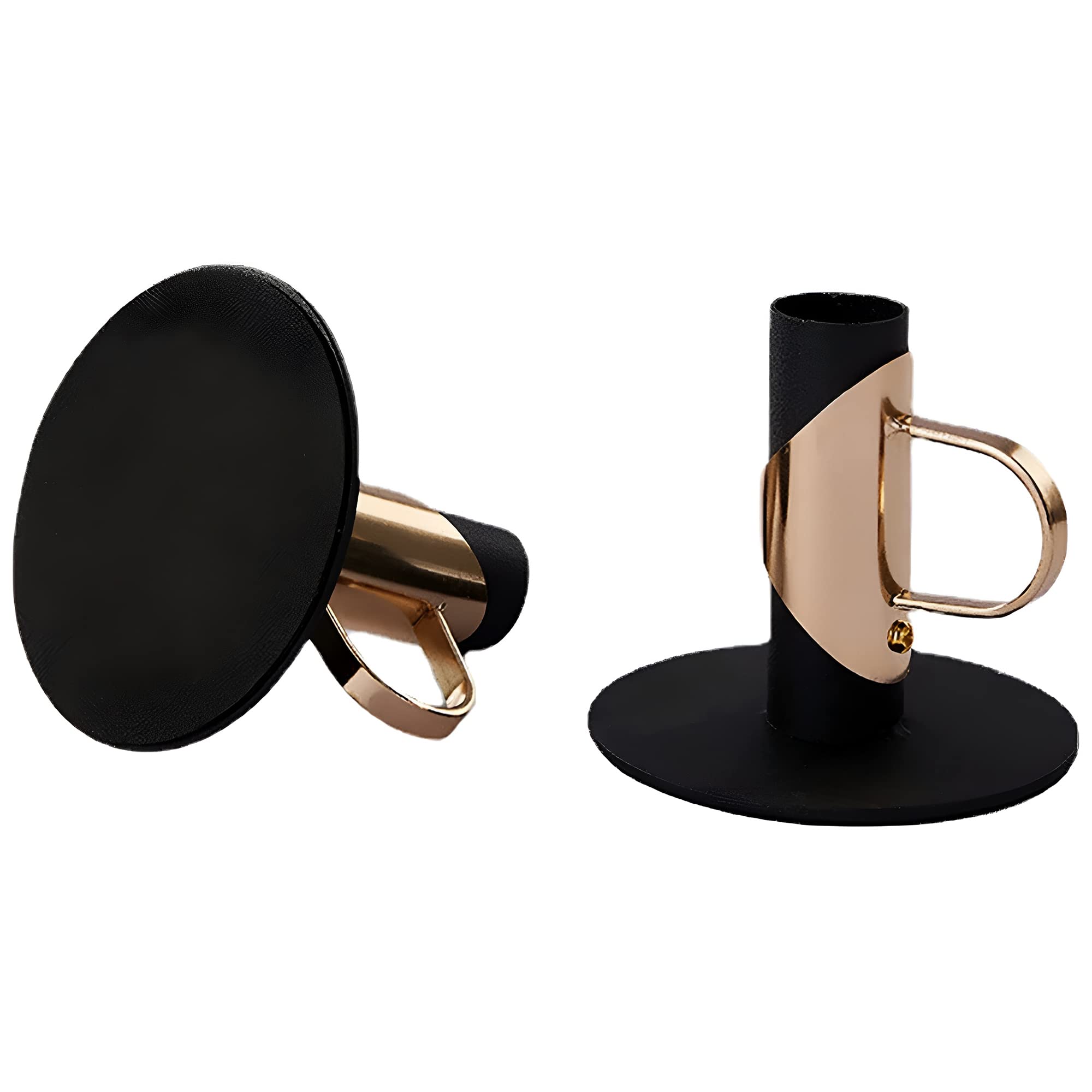 Candlestick Holder Set of 2 Iron Plate with Handles Stand Tealight Taper Pillar Candle Holder for Dining Table Wedding Party Decorative Black Gold