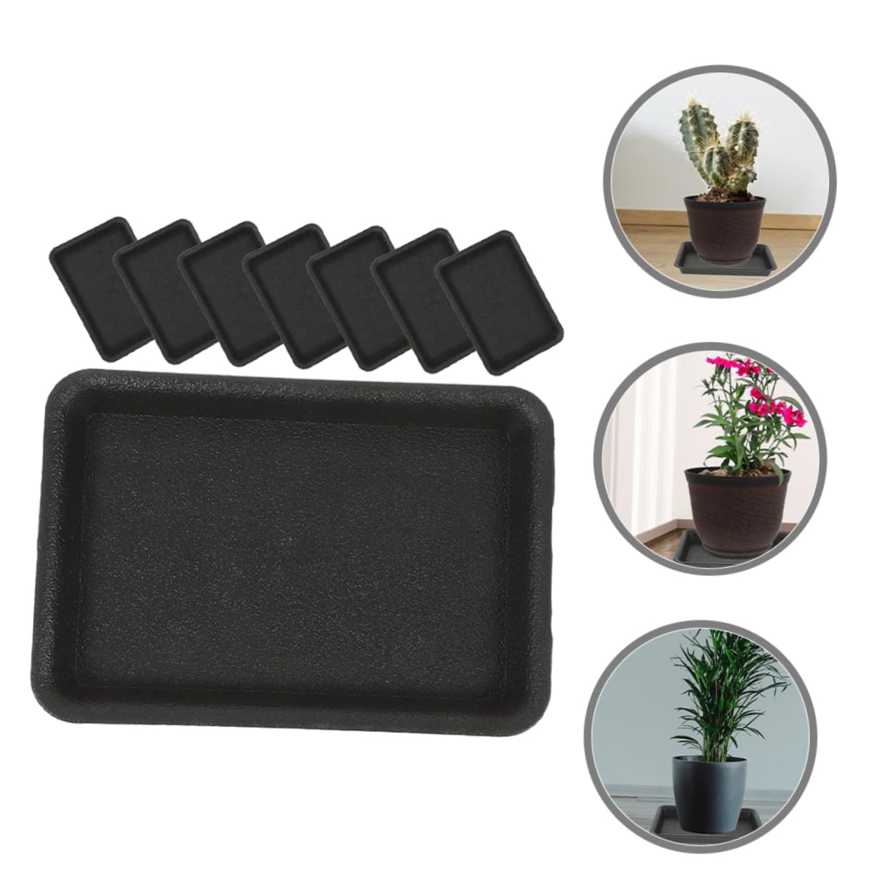 YARNOW Set 8 Pezzi Sottovasi Rettangolari per Piante e Bonsai in Plastica Nera Riutilizzabile Resistente per Uso Interno ed Esterno