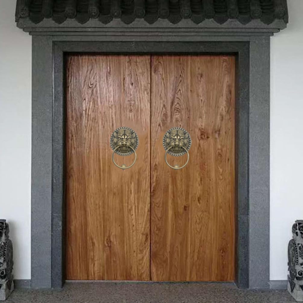 Pure Copper Door Knock for Front Door Retro Lion Head Classical Door Ring Knocker Doorknocker(A,Dia 10cm)