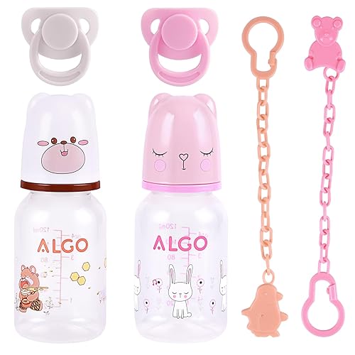 BABESIDE Juego de 6 piezas de accesorios para muñeca Reborn Baby Doll, lindos biberones y chupetes magnéticos con clips para chupete y cadena para