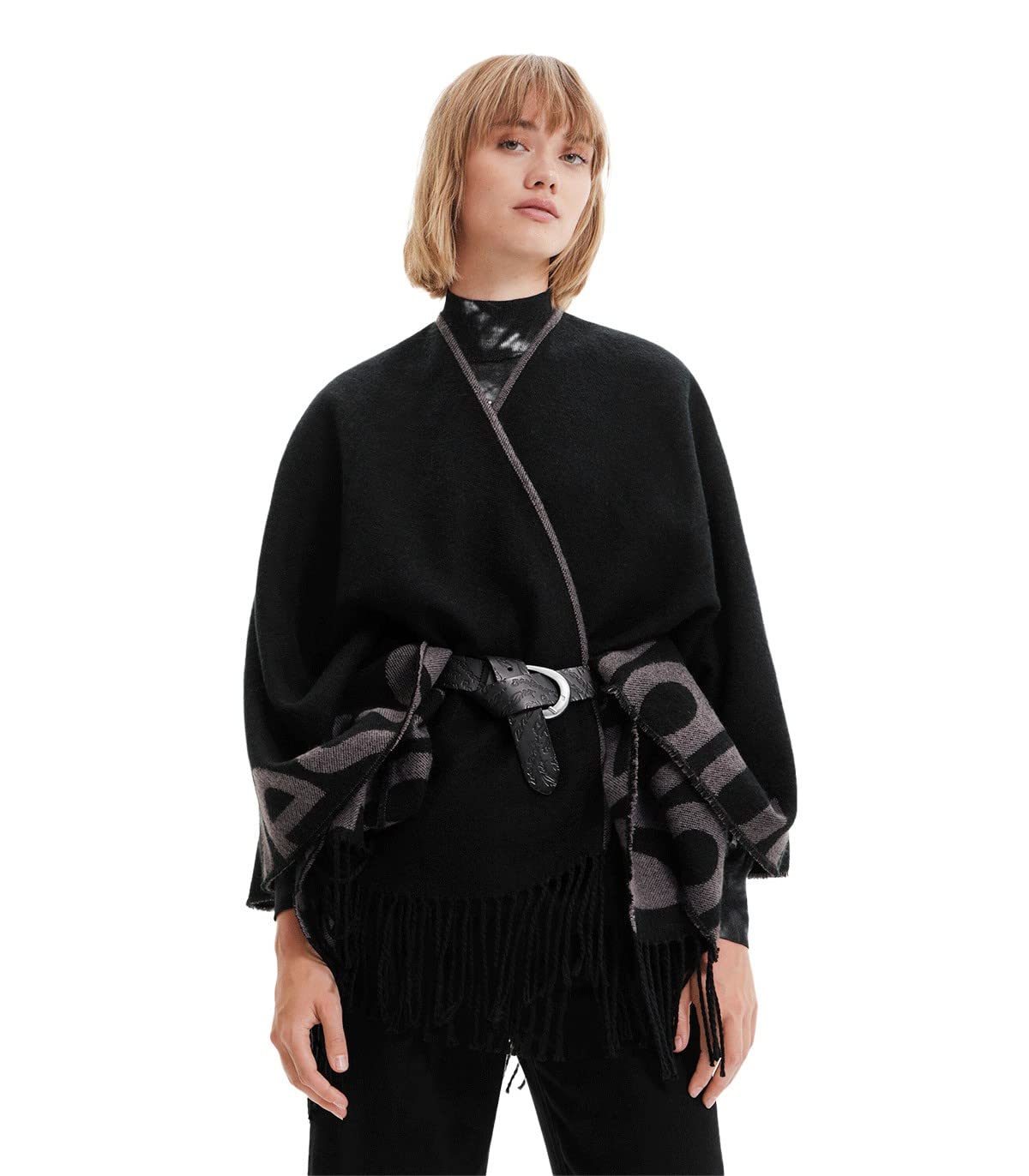 Desigual Poncho_Logo Paris, 2000 Noir, Taille Unique Femme