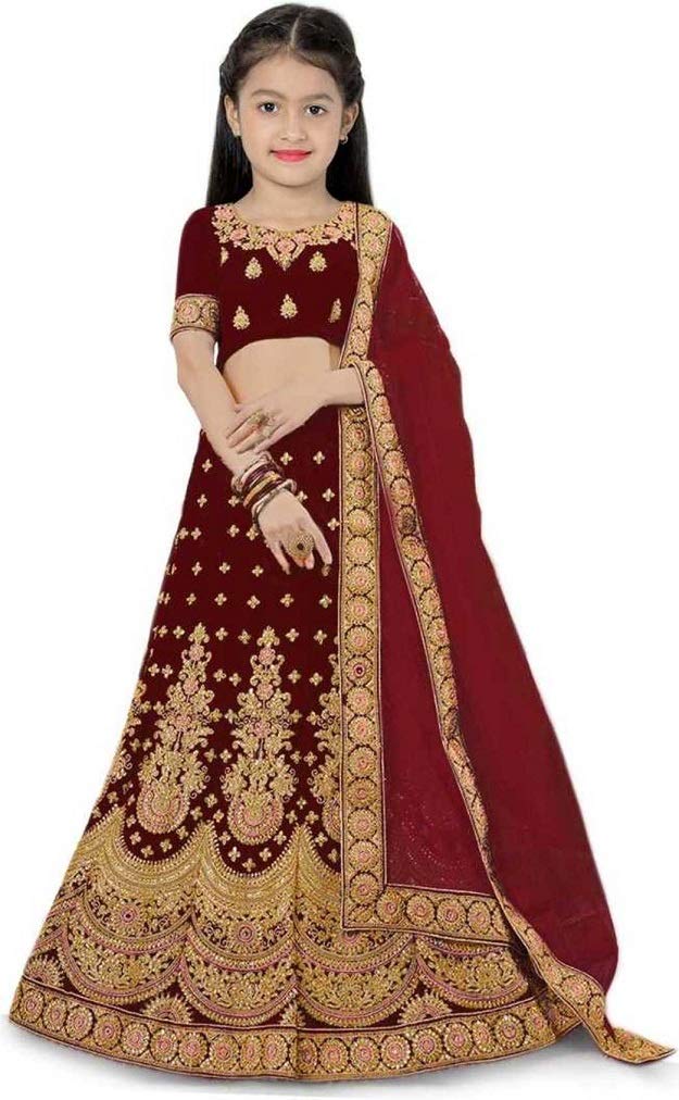 Leons Fab Girl's Tafetta Sattin Semi-Stitched girl's Lehenga Choli