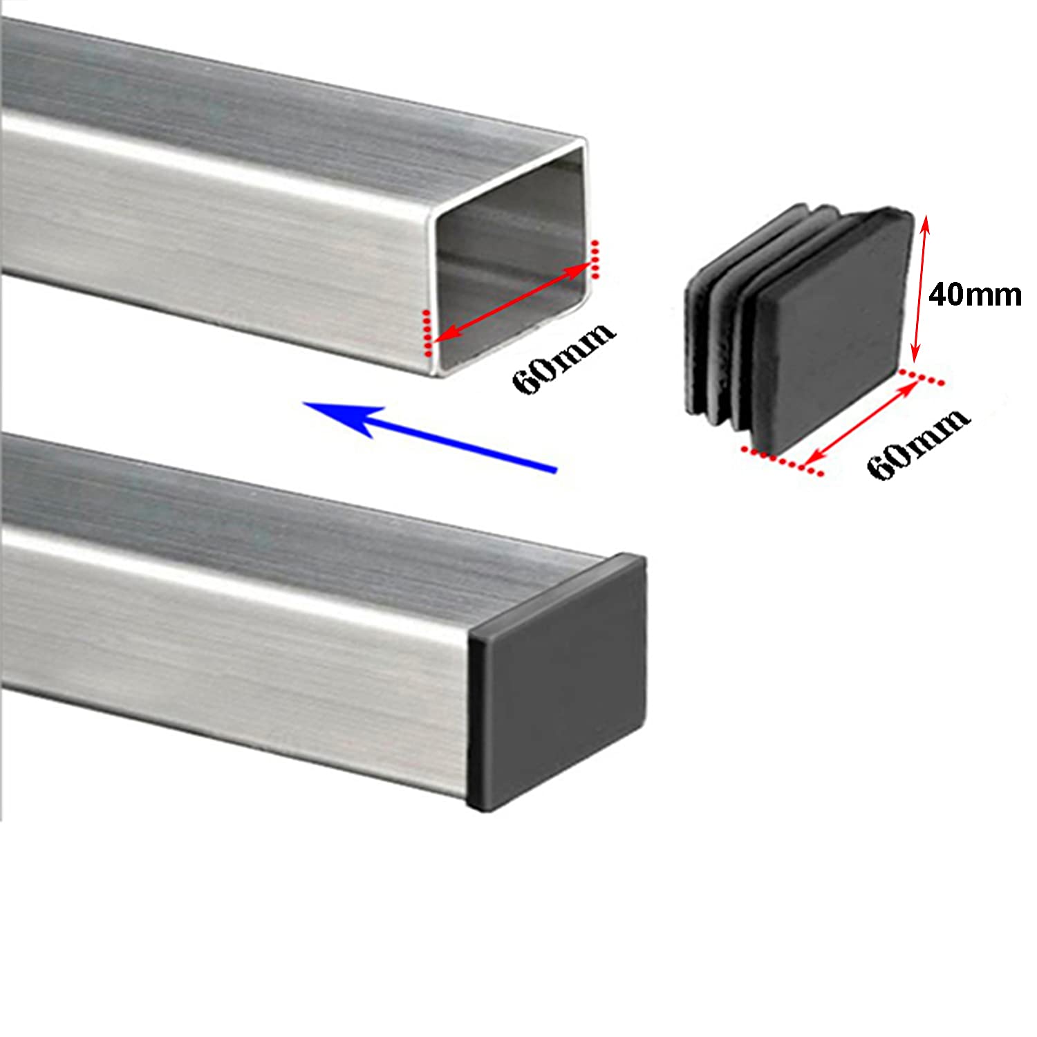 Zaky 18 stuks lamellenstoppen voor rechthoekige buizen 60 x 40 mm vierkante buis zwart kunststof connector