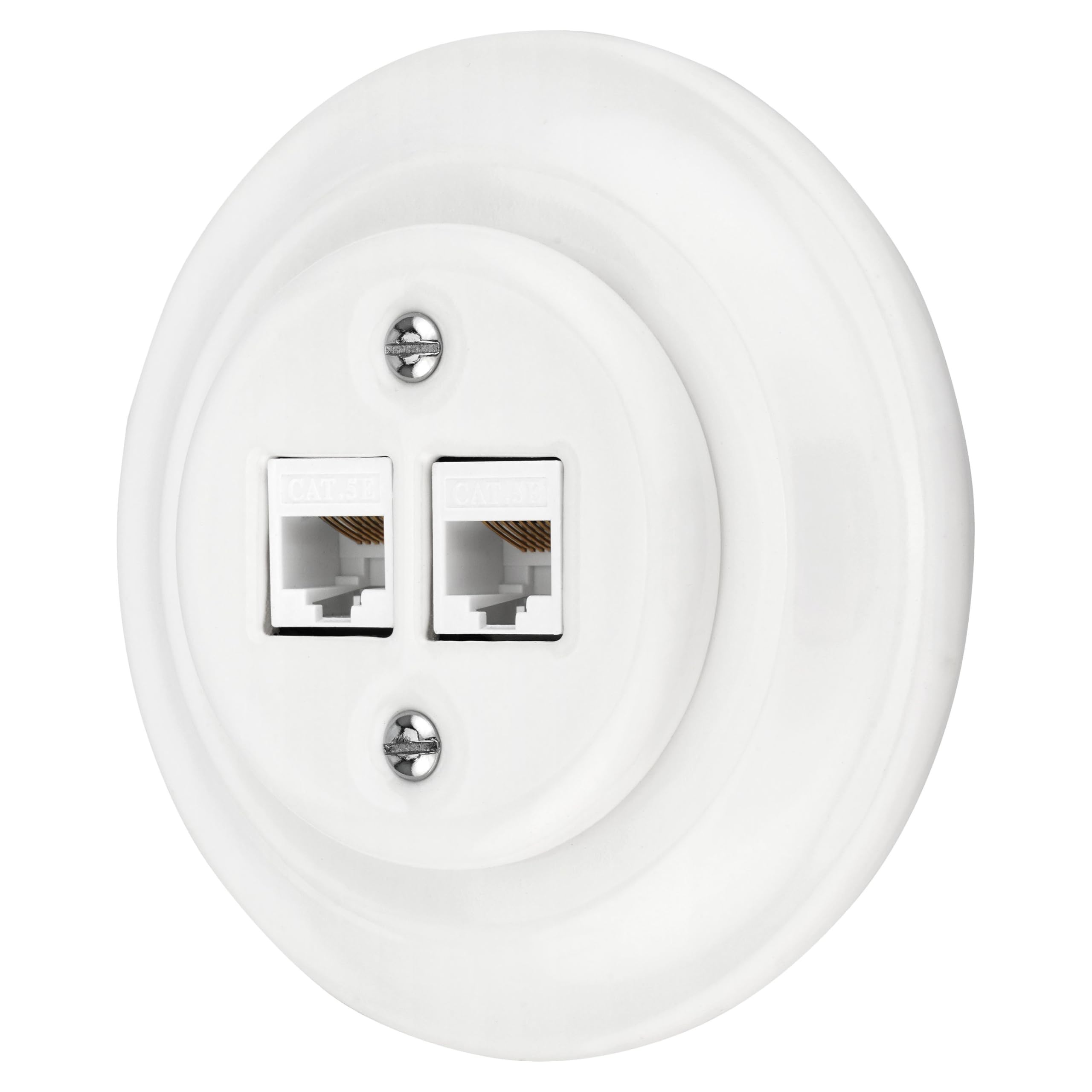 Podtynkowa porcelana retro gniazdo sieciowe CAT.5E 2-drożne I All-in-One I seria PR1 białe
