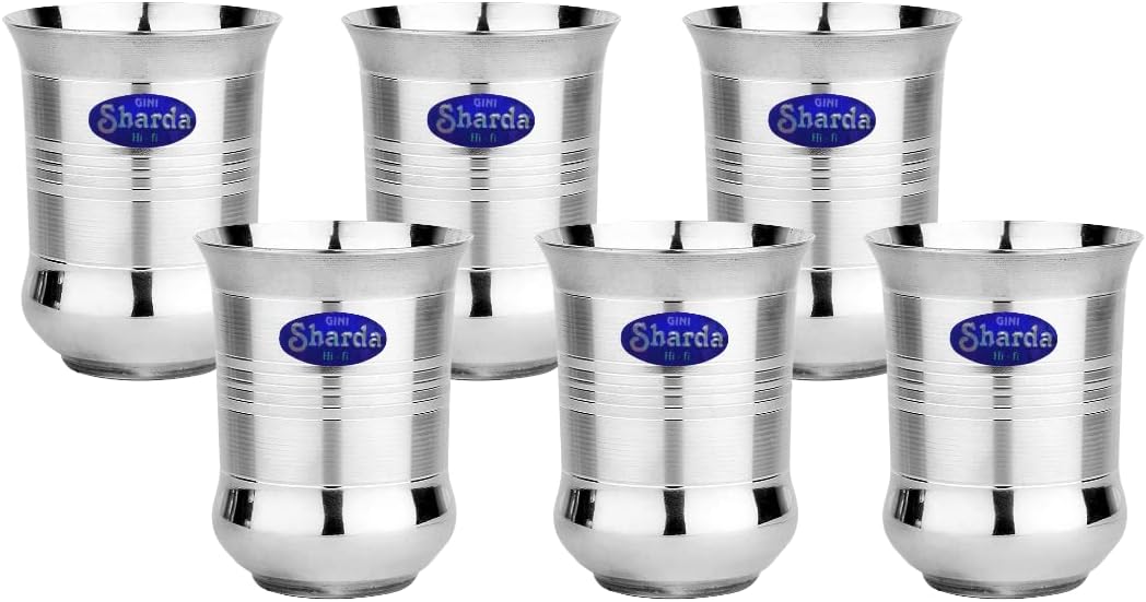 Stainless Steel Glass Set | Luxury Mirror Finish, Food Grade, BPA-Free Metal Glasses for Water, Juice, Lassi, Chaas, Soft Drinks & Everyday Beverages, 350ml Each - Set of 6 Pieces