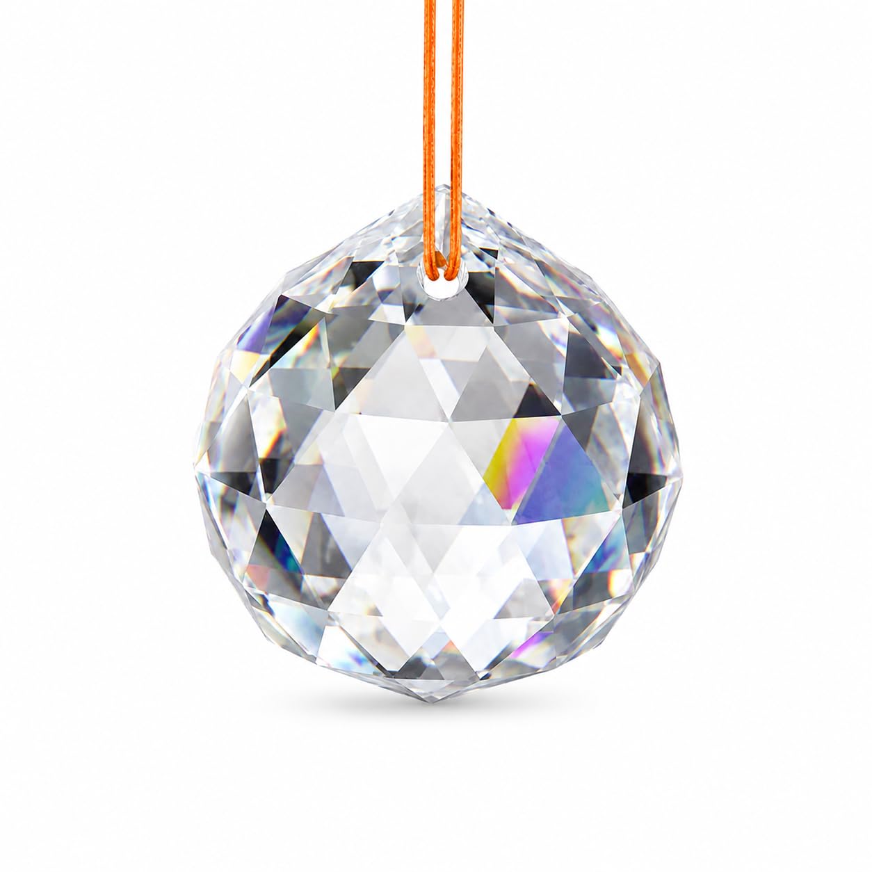 Clear Crystal Suncatcher Hanging Ornament Ball, Decorative Prism Pendant with Orange String for Hanging, Chandelier & Balcony, Glass Rainbow Reflector for Positive Divine Energy-image-48