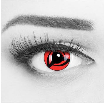 Meralens Sasuke Naruto Coloured Anime Sharingan Contact Lenses in Red & Black Perfect for Manga Hereos of Cosplay & Halloween Includes Contact Lens Case 12 Month Zero Power Lenses 1 Pair
