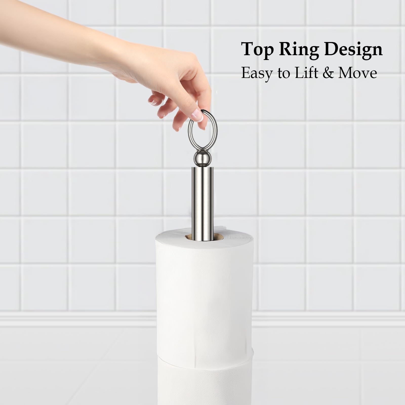 ROLABAM Heavy Weighted Toilet Paper Holder (with Reserve Function) Free Standing Toilet Paper Storage,Spare Toilet Paper Roll Holder Storage Stand for Bathroom Total Height 22.5" ,Brushed Nickel - Image 2