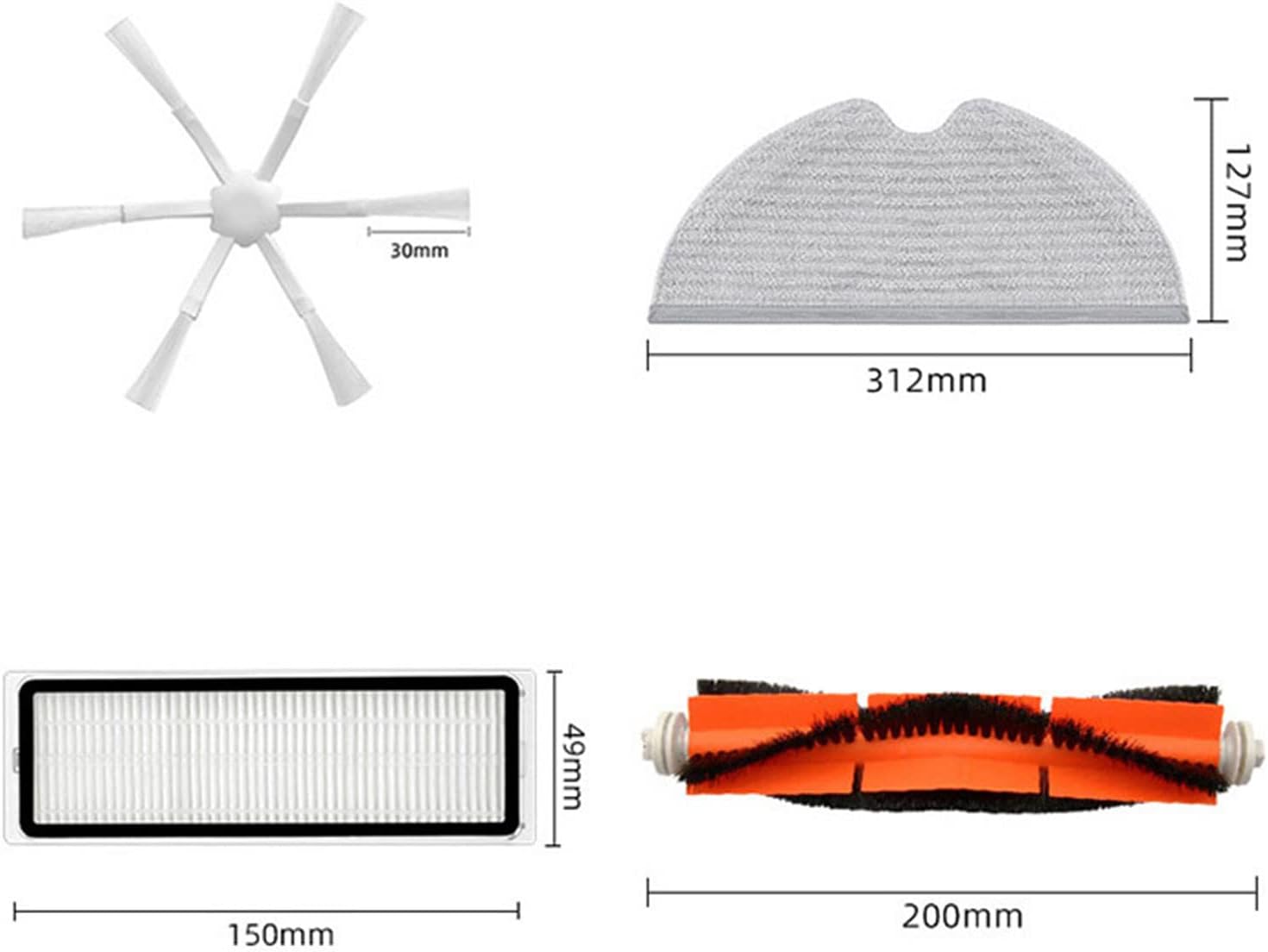 Replacement Main Side Brush HEPA Filter Mop Cloth Accessories Kit for Mijia 2C STYTJ03ZHM Vacuum Cleaner Replacement Parts