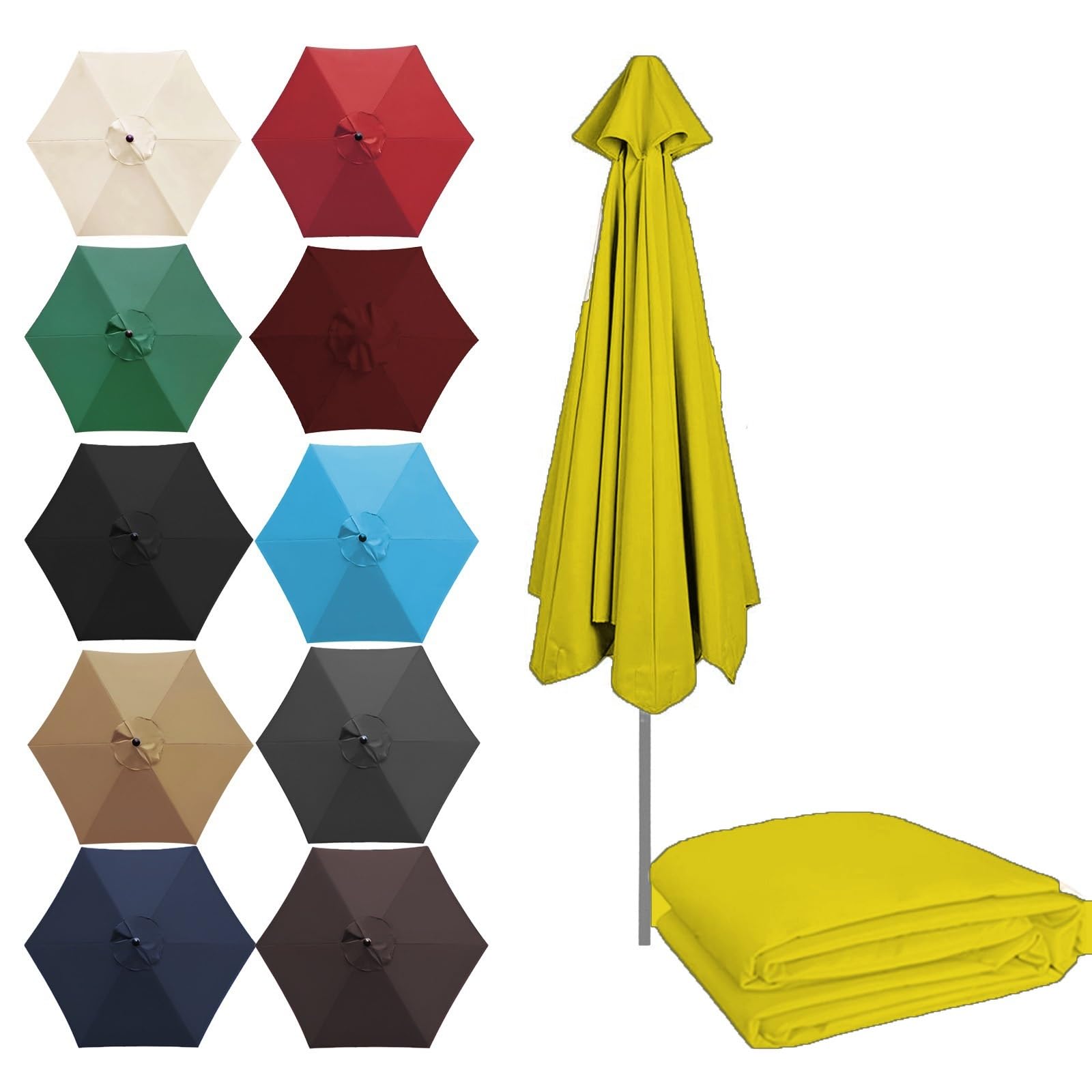 QIQVIV 200/270/300CM Umbrella Replacement Parasol Canopy, UV50+, Waterproof, 6/8 Ribs Sun Umbrella Replacement Cloth Garden Canopy Cover Replacement Cover(Yellow,(6Rib) 2.7m/106in)