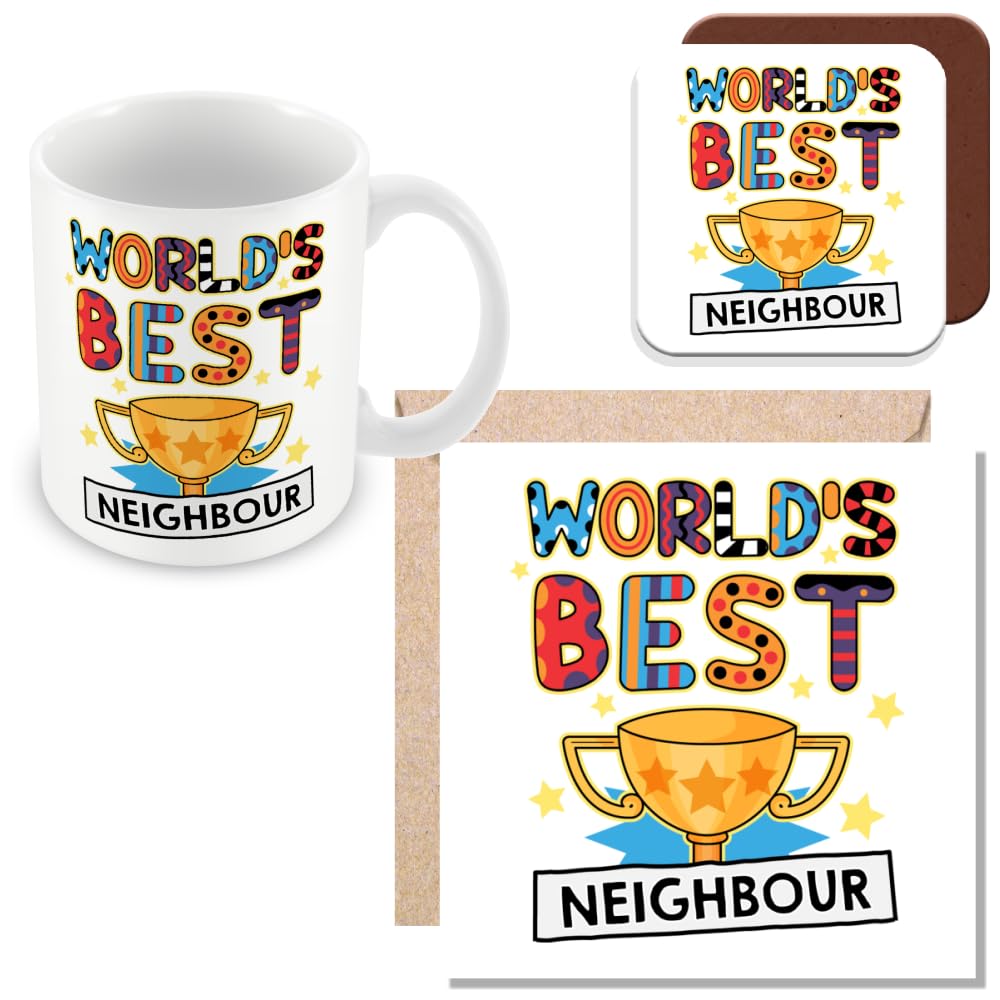 MUGGZ Neighbour Mug, Card & Coaster - Worlds Best Neighbour Gift - Giftset - Made in The UK