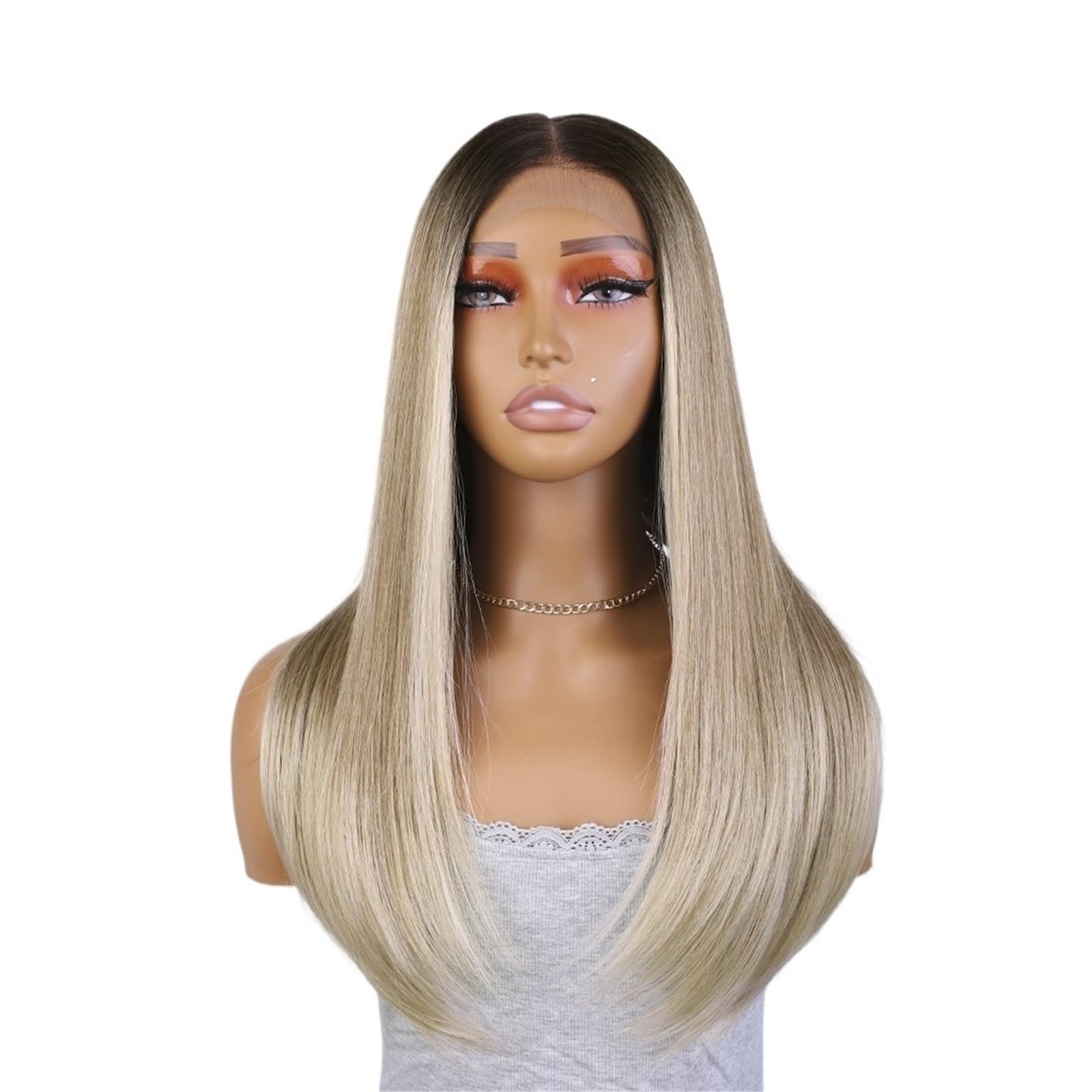 Kobiety 13X4 22-calowe blond peruki Bob Syntetyczna koronkowa peruka przednia Proste włosy dziecięce Impreza