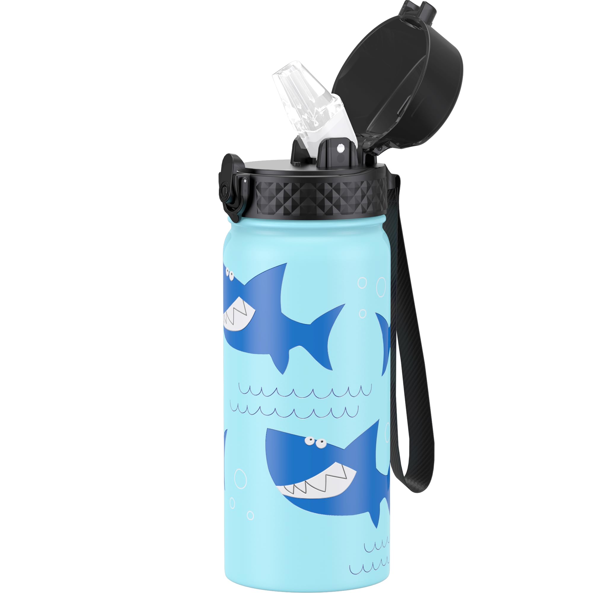 GOPPUS Kids Water Bottle Straw Lid - 18 Oz Stainless Steel Travel Bottle Double Wall Vacuum Leak Proof