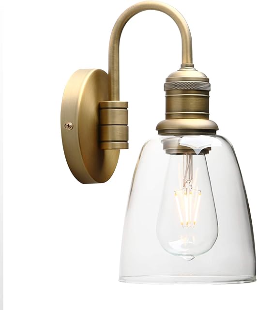 Yosoan Lighting Modern Vintage Industrial Bell Sconce Wall Light Fitting with 5.6 Clear Glass Lampshade, for Office Home Kitchen Living Room Bedroom Loft Bar (Antique)