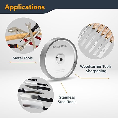 Miniatura 54 de POWERTEC Muela amoladora de banco de 8 pulgadas, grano 80, muela abrasiva de óxido de aluminio para amoladora de pedestal de banco, eje de 1 pulgada