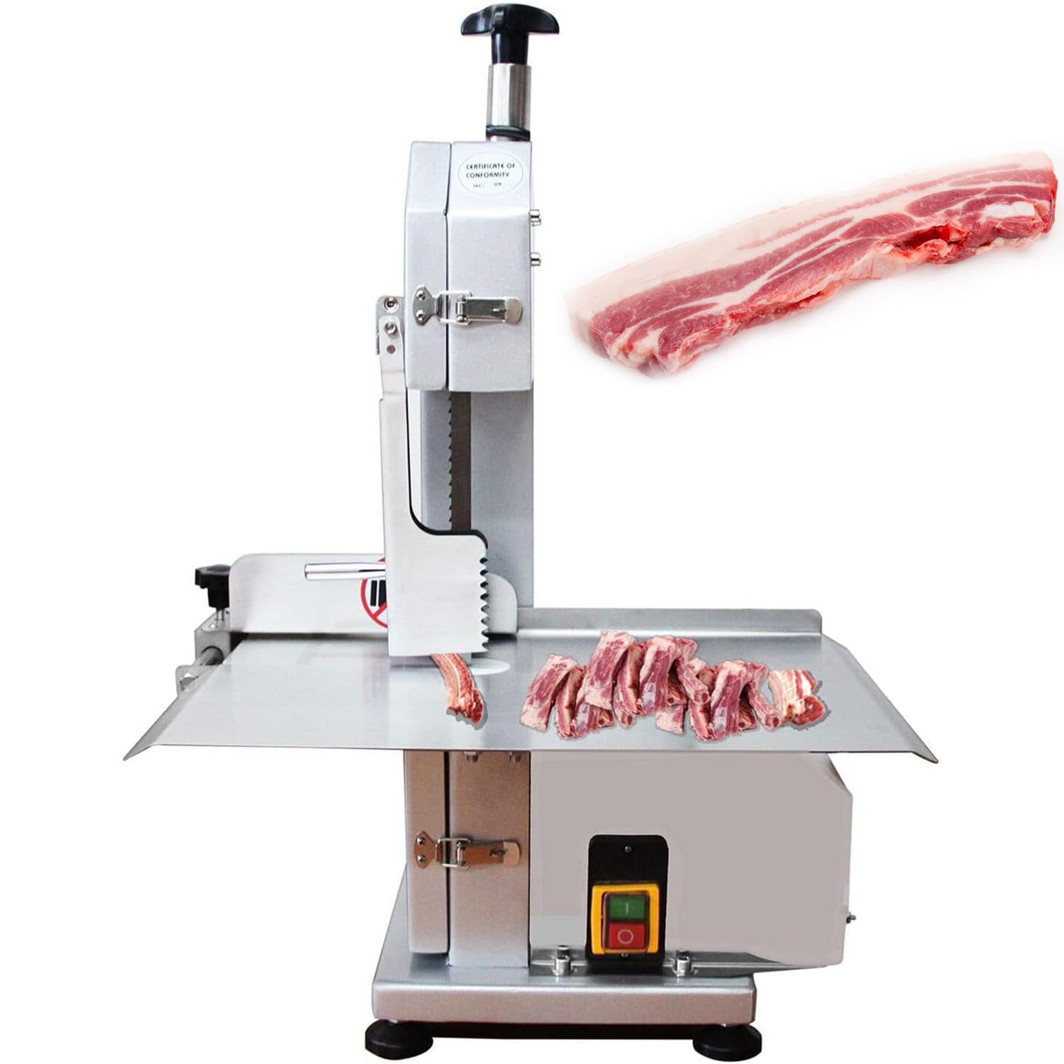 ZenHailure 750w Commercial Electric Meat Bandsaw,Stainless Steel Bone Cutting Machine with 47x32.5cm Worktable,0-13cm Adjustable Cutting Thickness,Equipped with Multiple Saw Blades