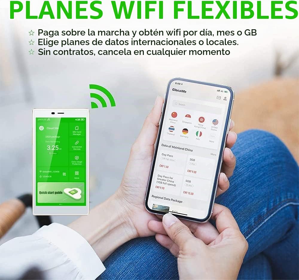GlocalMe G4 Pro WiFi portátil, Móvil 4G LTE con 1GB de Datos globales, No SIM, Pantalla táctil de 5", hasta 10 Dispositivos conectados, 2.4GHz/5GHz, Viajes internacionales a más de 200 países Blanco