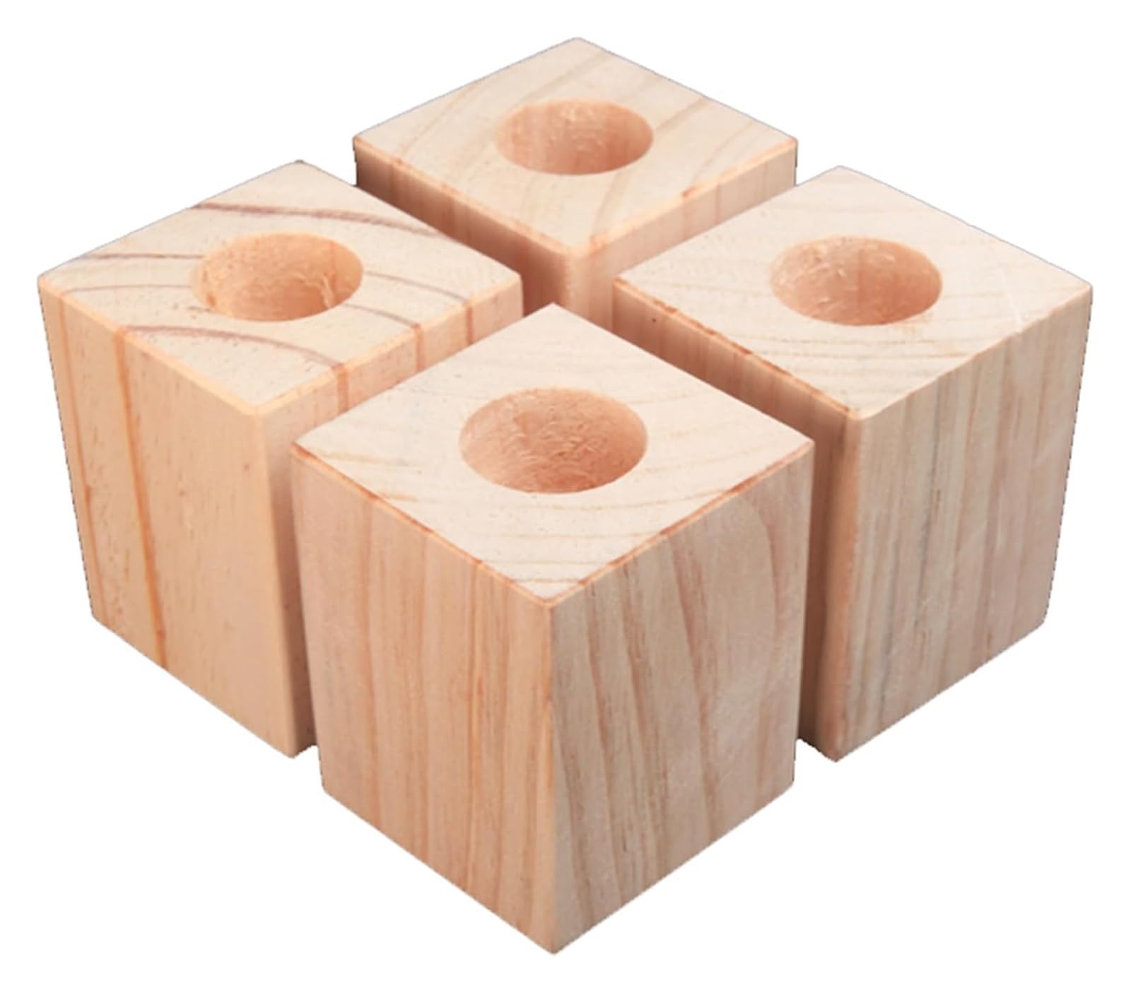 Podwyżki meblowe, Podwyżki meblowe Cube 4 szt. Podwyżki stołowe, Podwyżki łóżka o dużej wytrzymałości, Podpory do 500 kg, Nogi mebli drewnianych, Zwiększone urządzenie(Ø 5cmIncrease Height 15cm)
