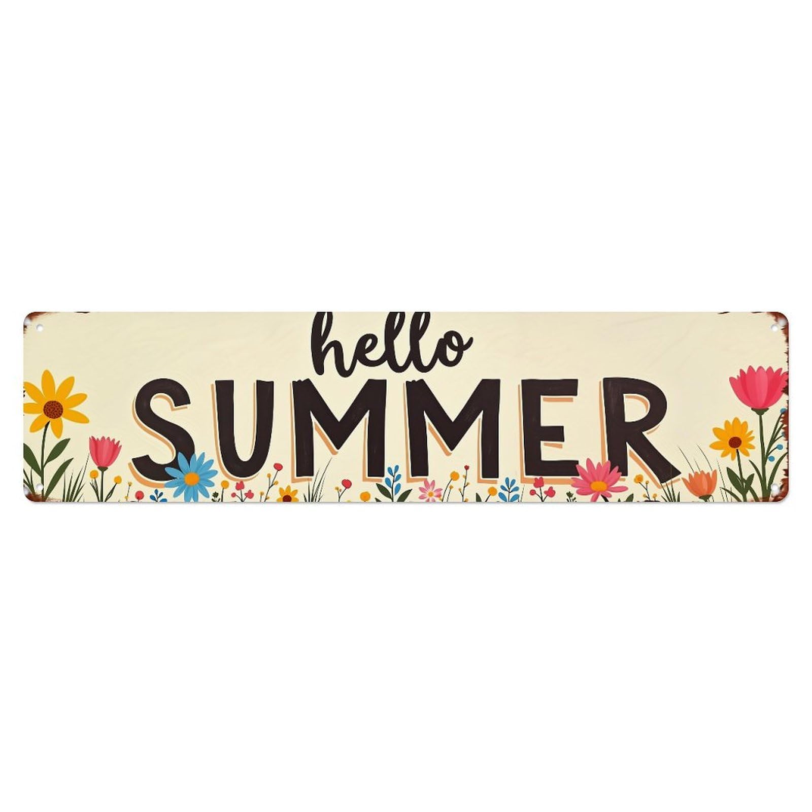 Hello Summer Floral Pattern Metal Tin Sign Plaque