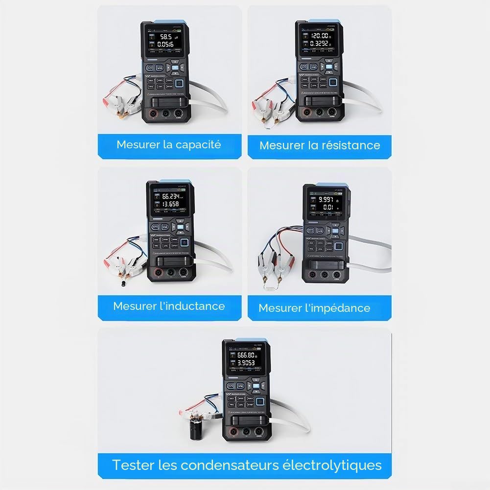 LC1020E Testeur numérique LCR Bridge Meter ESR pour mesure de résistance et d'inductance avec 5 fréquences de test Précision de 0,3 % 3 bornes 5 bornes (LC1020E en anglais)