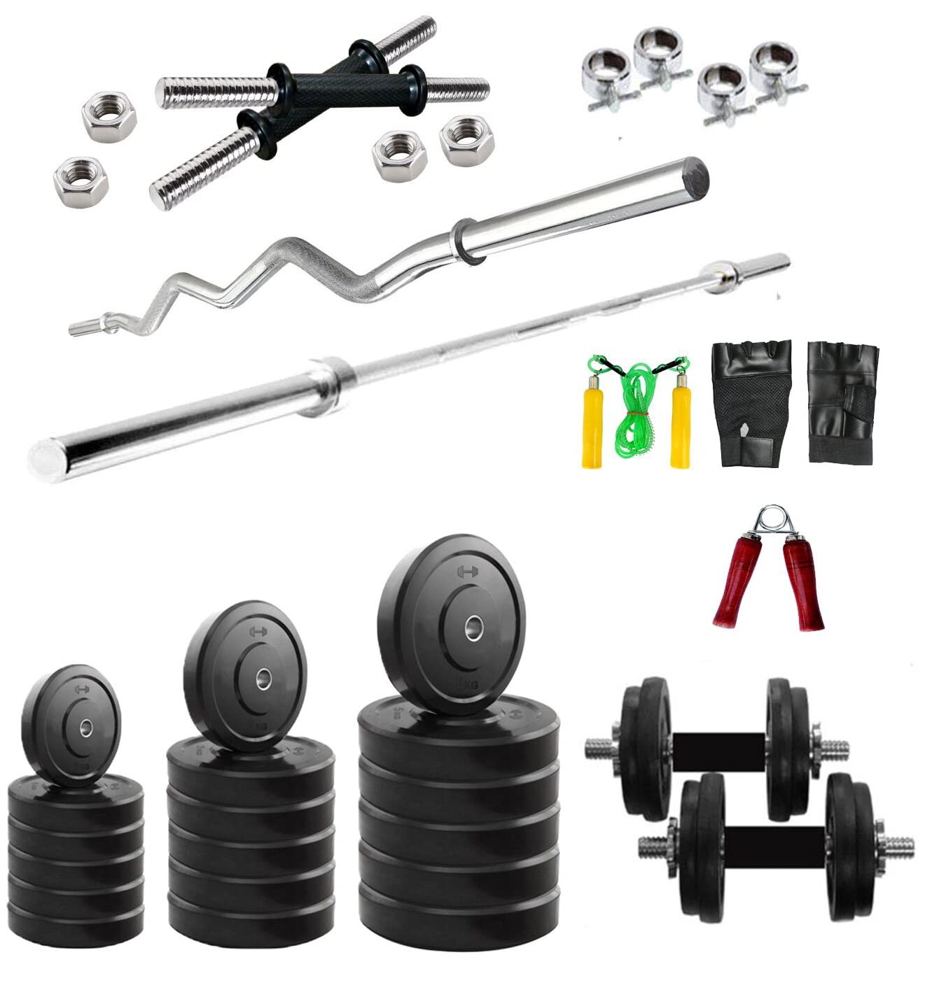 GoFiTPrO 30 KG Rubber Weight Home Gym with 3 Ft Curl Rod+5 Ft Plain Rod-picture-14