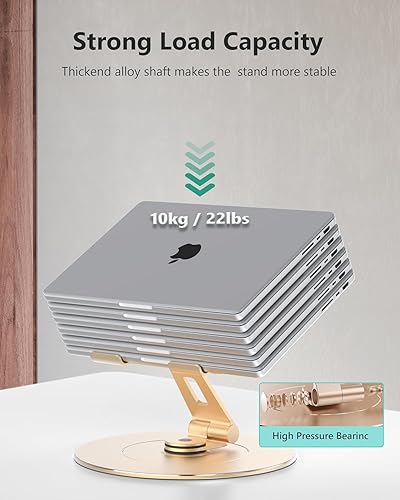 Miniatura 10 de Soporte giratorio de aluminio ultraestable para computadora portátil con soporte giratorio plegable para teléfono, 300% estabilidad de base grande,