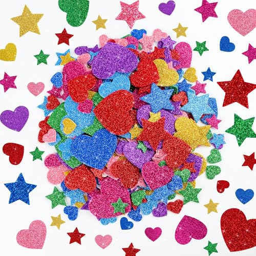 1000 PCS Foam Stickers Glitter Heart Stickers, Colorful Heart Sta...