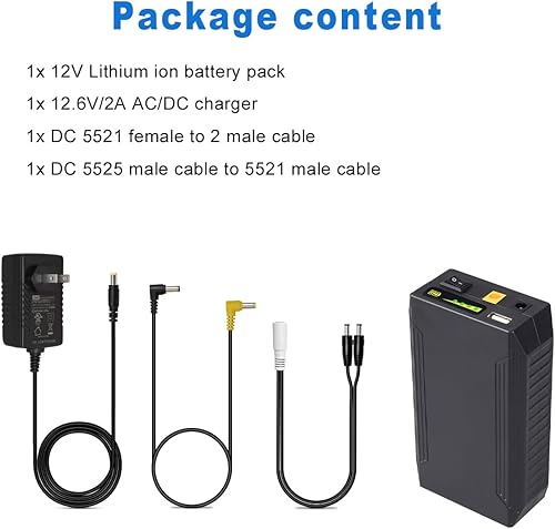 Miniatura 5 de Talentcell Paquete de batería de iones de litio de 12 V, 11.1V9000mAh 99.9Wh, cargador de batería portátil, DC 129V y 5V USB de salida múltiple para