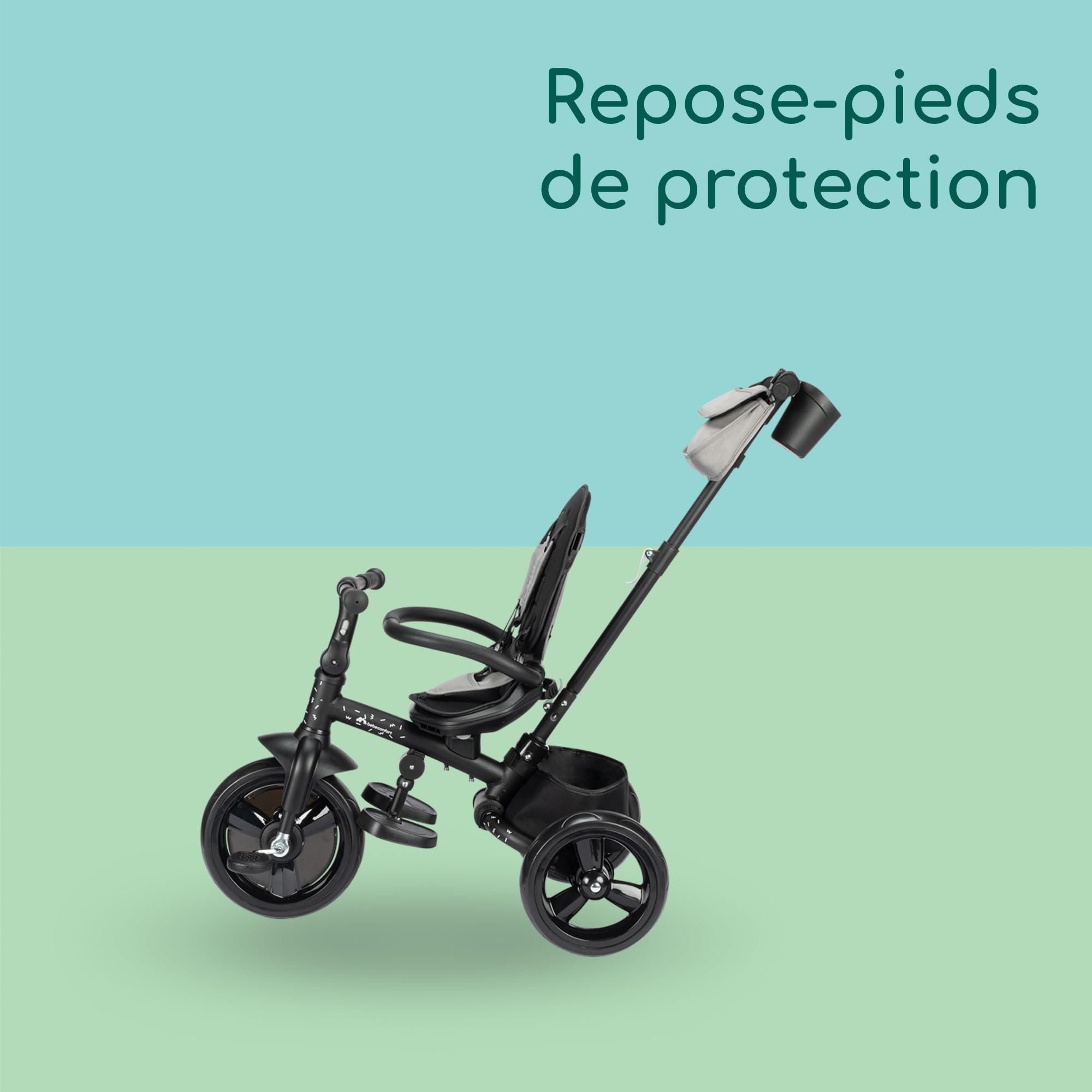 Bebeconfort Windy, Tricycle bébé évolutif avec poignée parent, 10 mois-4 ans, 0-25 kg, Taille réglable, Siège confortable et réversible, Capote de protection, Pliage compact, Vélo bébé, Tinted Grey