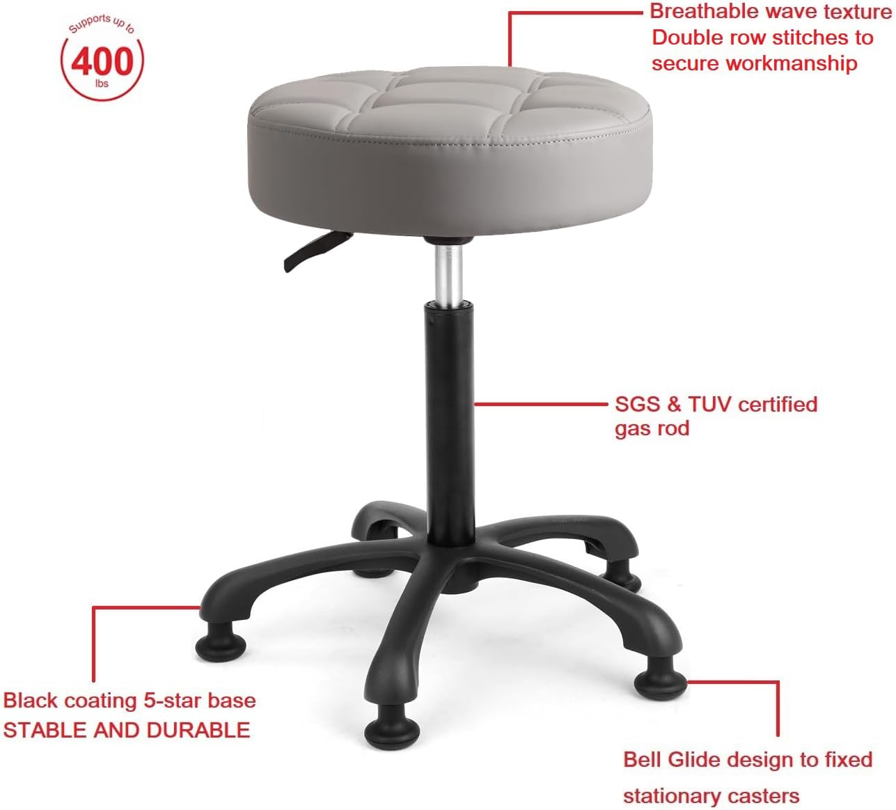 Height Adjustable Heavy Duty Stools Salon Stool Chair with Bell Glides for Home Bar Kitchen Office Shop Tattoo Lash Tech Pedicure (Grey with Bell Glides, Height 22 to 30 in)