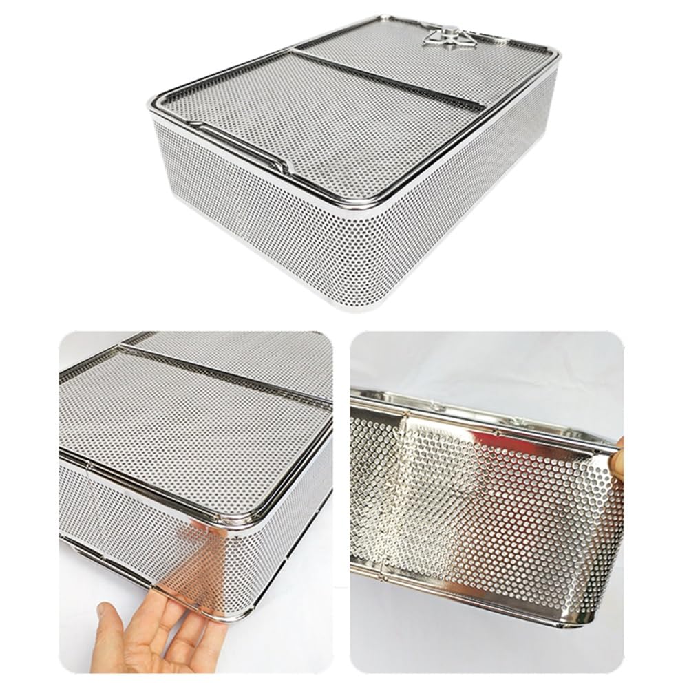 Bandeja para instrumentos médicos, cesta de autoclave de alta temperatura con tapa para desinfección de equipos de hospital y laboratorio, 25 x 20 x 7 cm