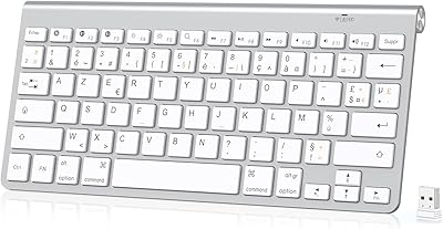 PINKCAT Clavier sans Fil Bluetooth 5.1, Mini Clavier AZERTY sans Fil USB 2.4GHz Double Modes Silencieux avec Pavé Numérique, Compatible avec Windows/MacOS, Windows PC Laptop - Argent