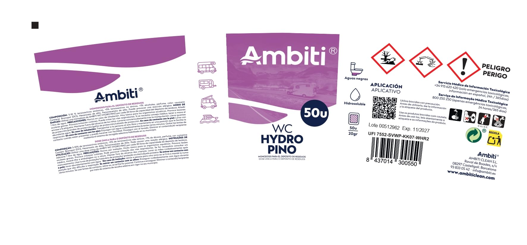 Ambiti | WC Hydro | Monodosis Hidrosolubles para Depósito de Residuos de Autocaravanas,Caravanas y Campers| Antibacteriano| Elimina Deshechos Orgánicos y Papel Higiénico| Fragancia Pino| 50ud — view 8