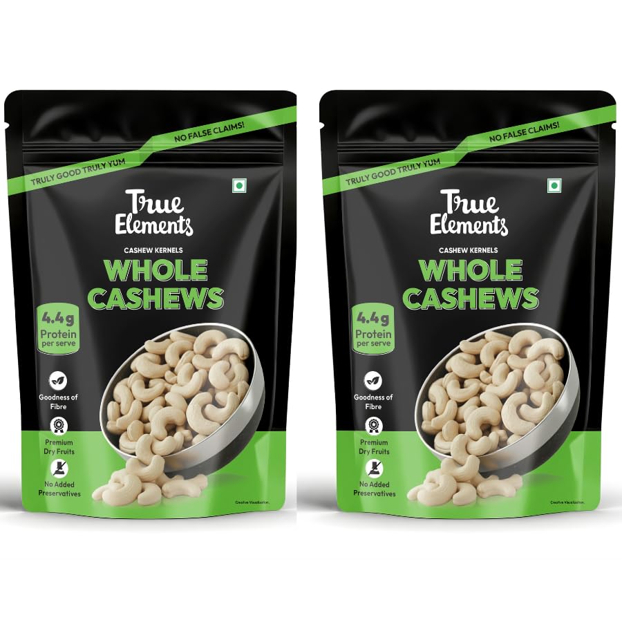 True Elements Cashews 1kg (500g * 2) - Whole Cashew Nuts | Premium Kaju | Dry Fruits Rich in Protein | Healthy Snacks | Rich in Fibre | Natural Dry Fr