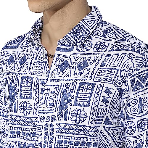 Image of Campus Sutra Men's Indigo Blue Contrast Aztec Shirt for Casual Wear | Spread Collar | Long Sleeve | Button Closure | Rayon Slub Lycra Shirts Crafted with Comfort Fit for Everyday Wear