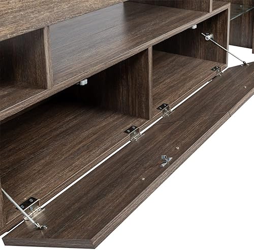 Miniatura 6 de LKTART Soporte de TV moderno de madera maciza de 63 pulgadas con 2 cajones, gabinete de pared de TV con LED marrón