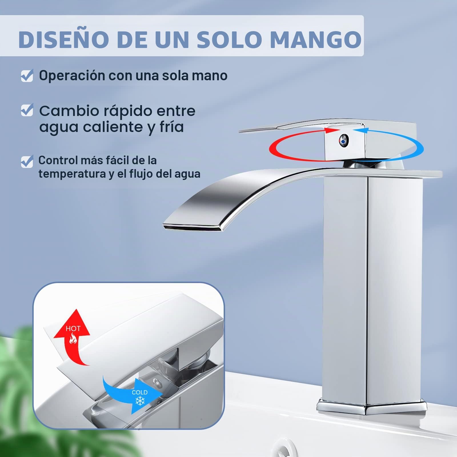 kisimixer Grifo de Lavabo Cascada Moderno, Mezclador Monomando Lavabo de Latón, Grifo de Baño Cascada con Prima Valvula de Ceramica, Agua Fria y Caliente Disponible, Cromado