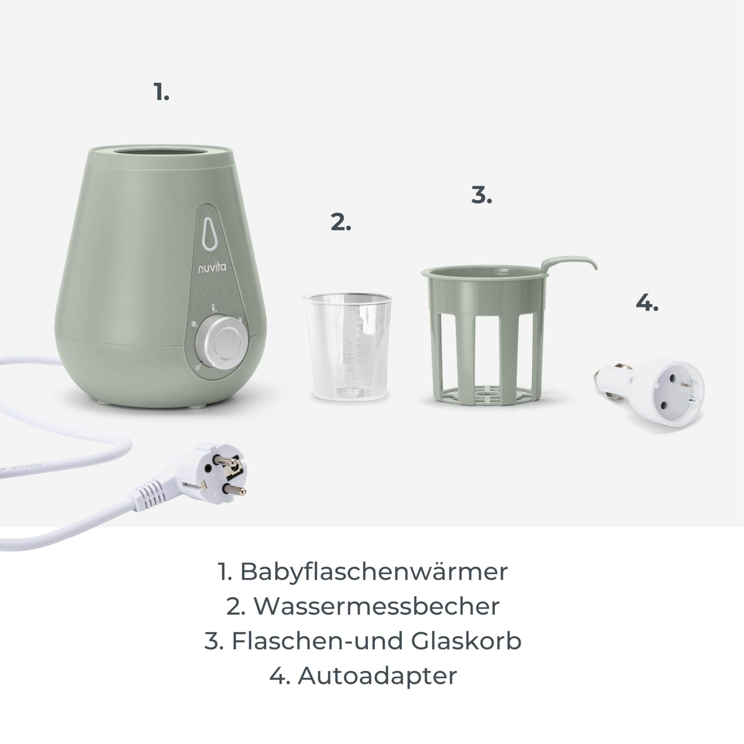 Nuvita 1165 Tragbarer Baby Flaschenwärmer für Zuhause und Auto & Sterilisator für Baby-Flaschen, Baby-Nahrung und Muttermilch - Babykostwärmer für Fläschchen und Gläschen - Sage Green