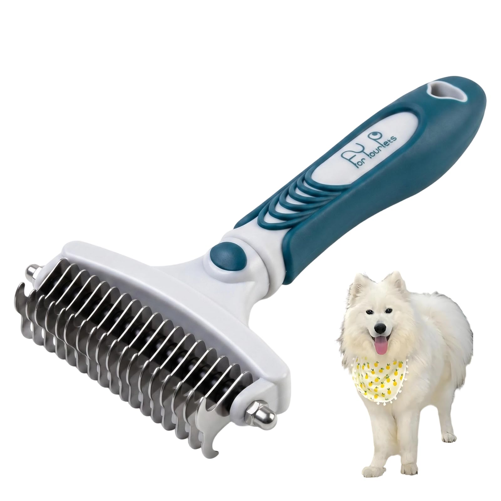 Bronze Double Sided Dematting Comb for Dogs and Cats; Pet Grooming Undercoat Rake for Shedding and Tangles