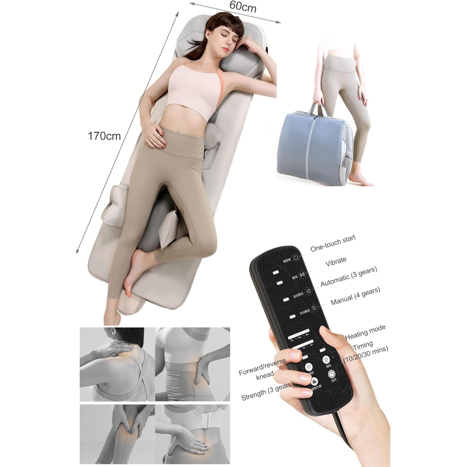 Esterilla de Masaje de Cuerpo Completo con Calor, colchón de Masaje vibratorio con airbag con airbag móvil 3D, masajeador de Cuerpo Completo, para Cuello y Espalda, Pantorrilla Lumbar