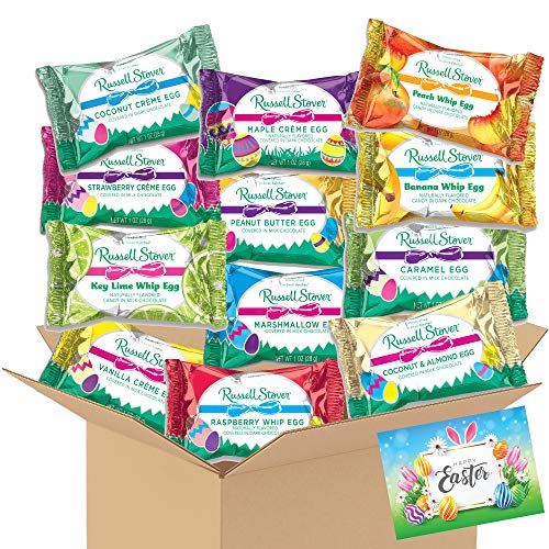 Easter Eggs Variety pack Gift Set | Russell stover 1 Oz Eggs - Strawberry Cream Maple Vanilla Caramel Dark Chocolate Coconut Raspberry Whip Key Lime Pie Marshmallow Banana