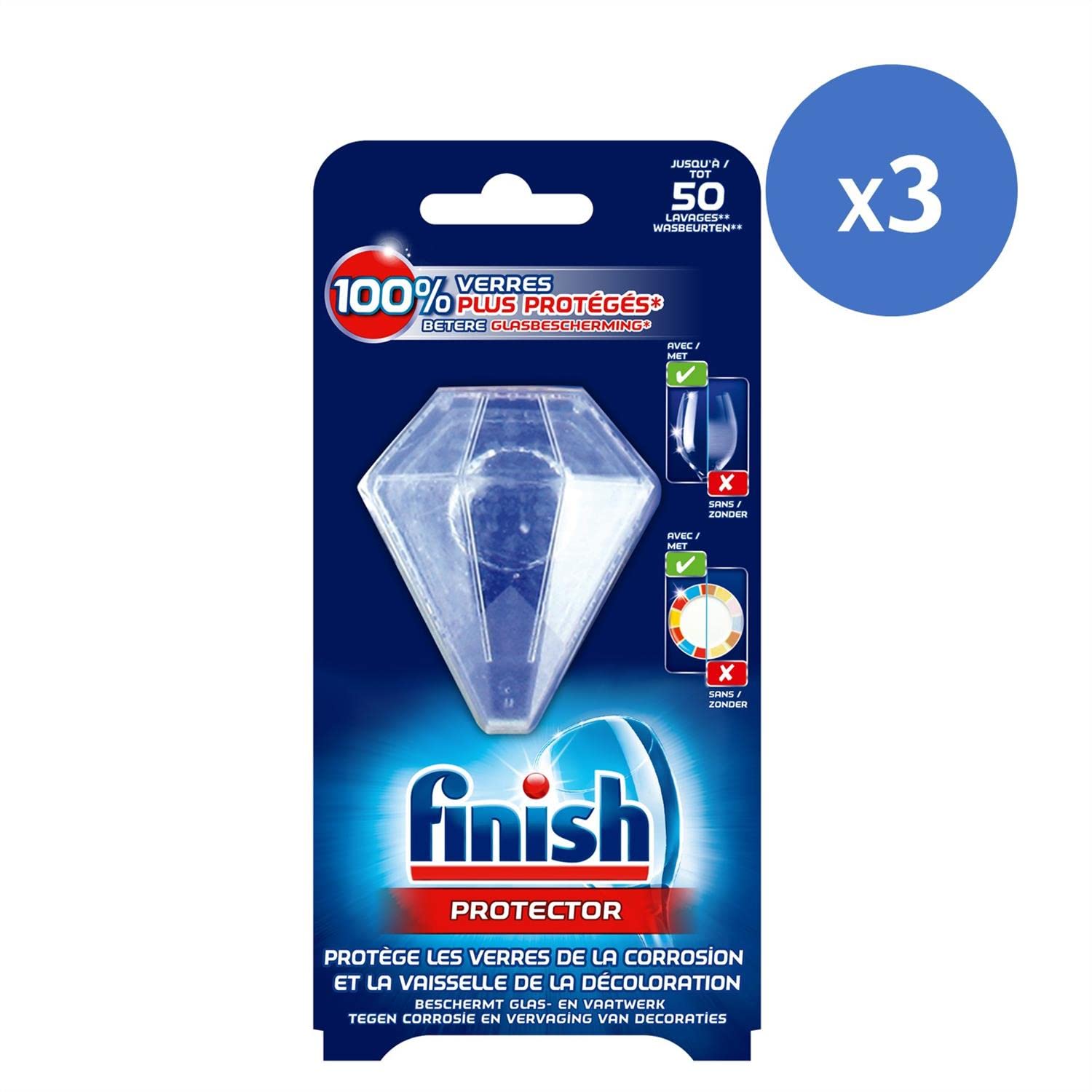 FINISH Liquide de Rinçage Lave-Vaisselle 800 ml + Protecteur de Lave-Vaisselle Anticalcaire x3