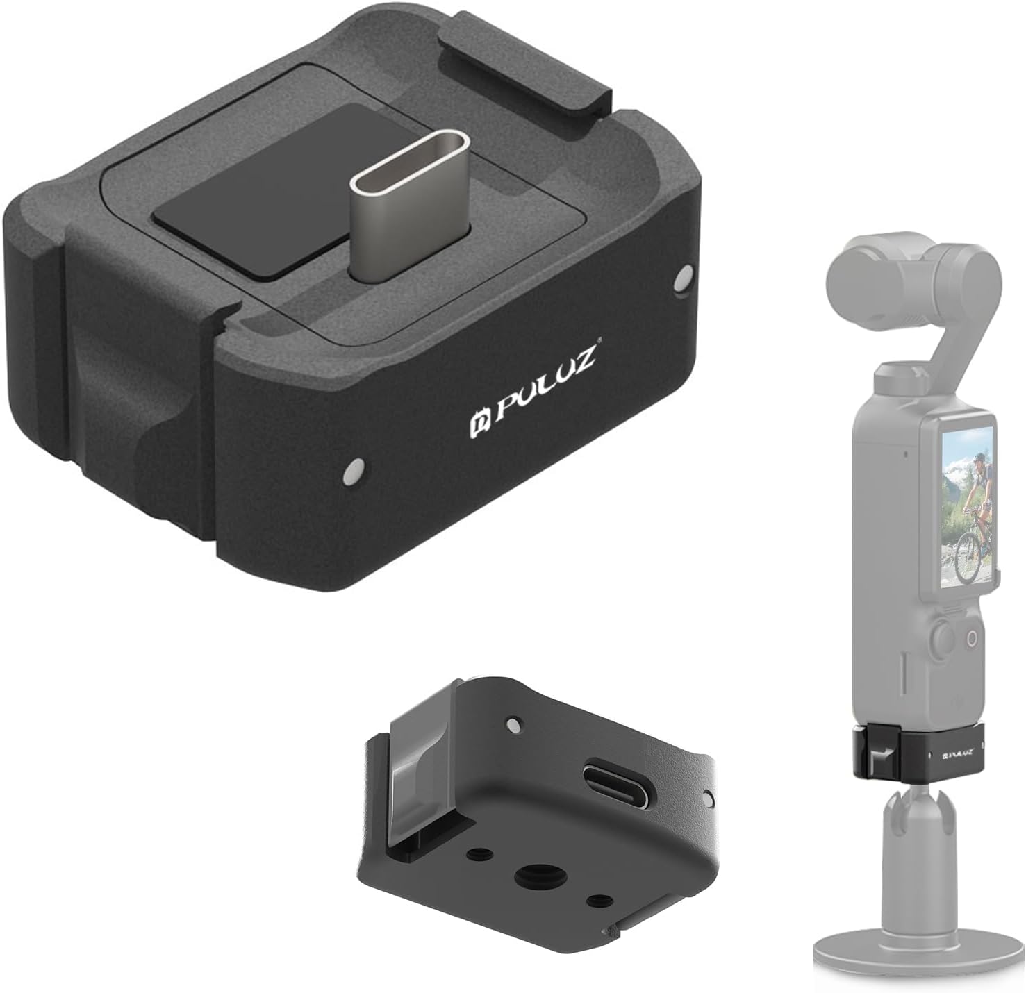 PULUZ Charging Adapter Base for DJI OSMO Pocket 3,USB-C/Type-C Aluminum Alloy Stabilizer Base Bracket,1/4 Threaded Hole and Connector on The Bottom for Mounting to Tripods, Selfie Sticks