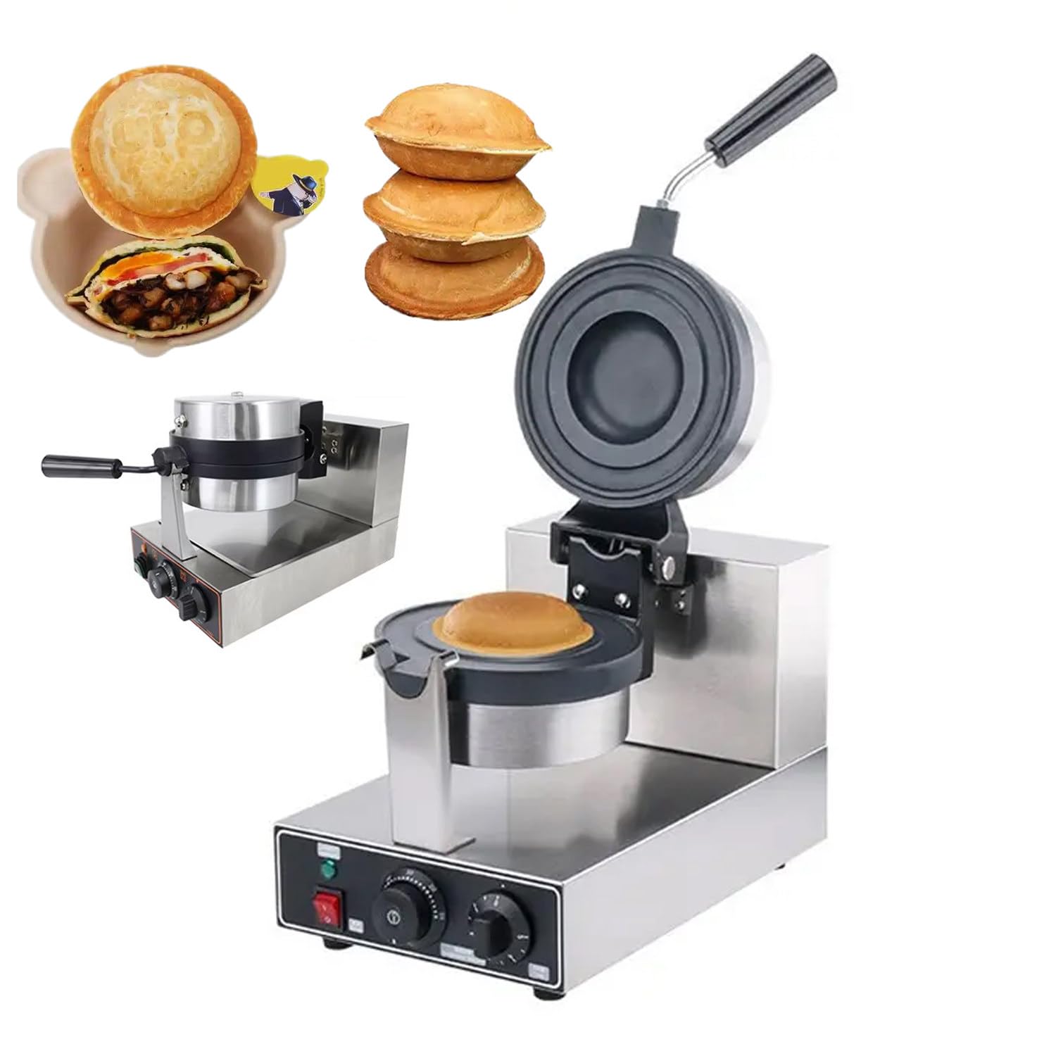 Macchina professionale elettrica per gelato, hamburger e waffle con controllo della temperatura e timer, rivestimento antiaderente per preparare panini e sandwich perfetti.,