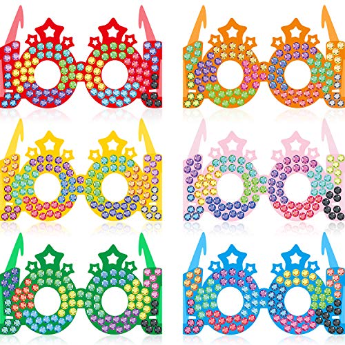 Blulu 30 Pieces 100 Days Colorful Paper Glasses Crowns, Rhinestones Star Paper Glitter Party Eye Glasses for Celebration Party Favors, 6.4 x 4.9 x 3.3 Inch